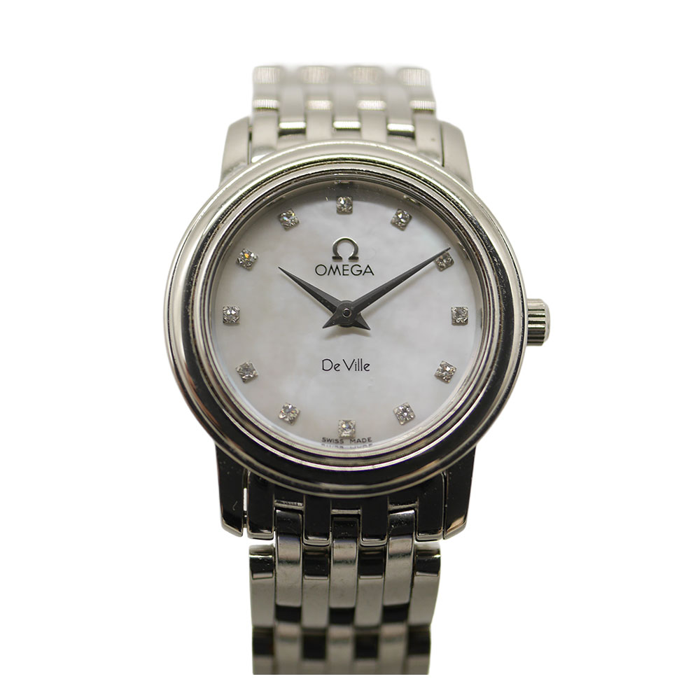 ゼロ デ・ビル プレ上演 4570.76 石英 12P金剛石 レディース ウオッチ 白いこと甲殻 OMEGA【中古】かんてい局光の森店【楽ギフ 荷造り選りわける】f25-531