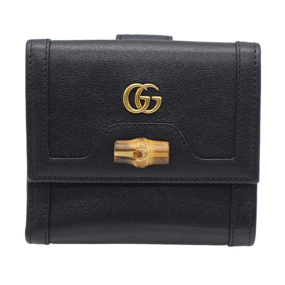 美品 GUCCI グッチ W引っかかり紙入れ 671789 ダイアナ 黒いこと バンブー プチマーモント 二つ折り紙入れ コンパクトウォレット【中古】かんてい局上水前寺店【楽ギフ_荷拵えより分ける】k22-5168