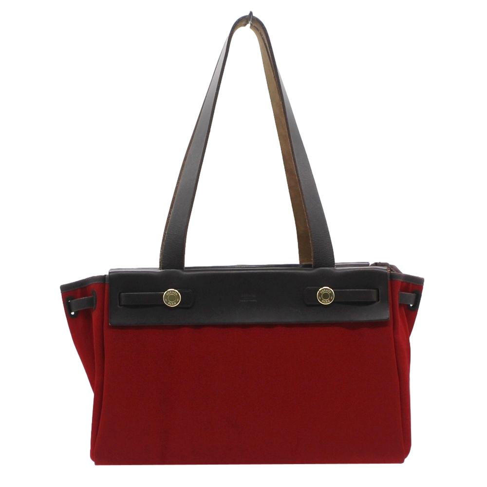 HERMES エルメス エールバッグカバスPM ハンドバック  帆布 レディース 赤いこと なめし革 【中古】かんてい局上水前寺店【楽ギフ_荷造り選りすぐる】k26-111 ハンドバッグ-レディースバッグ
