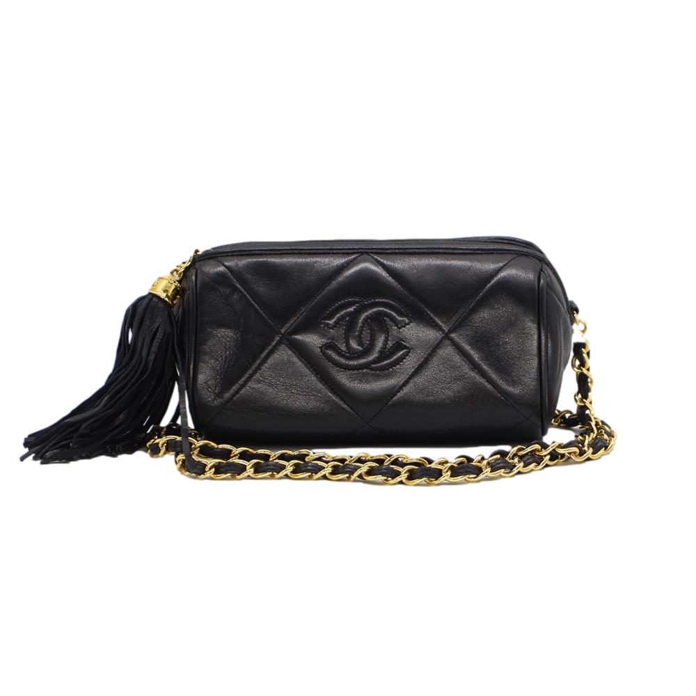 CHANEL シャネル マトラッセ チェーン店ショルダーバッグ フリンジ 黒 ゴールド ヴィンテージ ココマーク 黒いこと【中古】かんてい局上水前寺店【楽ギフ_荷拵え選りわける】k26-1352