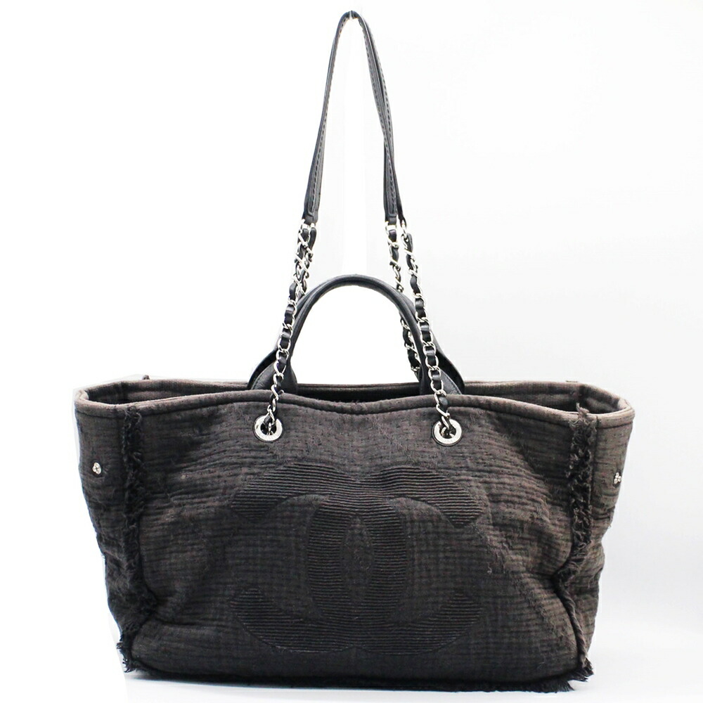 CHANEL シャネル A57180 ドーヴィル ラージ ショッピングトート ブラック キャンバス レディース バッグ 【中古】かんてい局上水前寺店【楽ギフ_包装選択】k25-1357