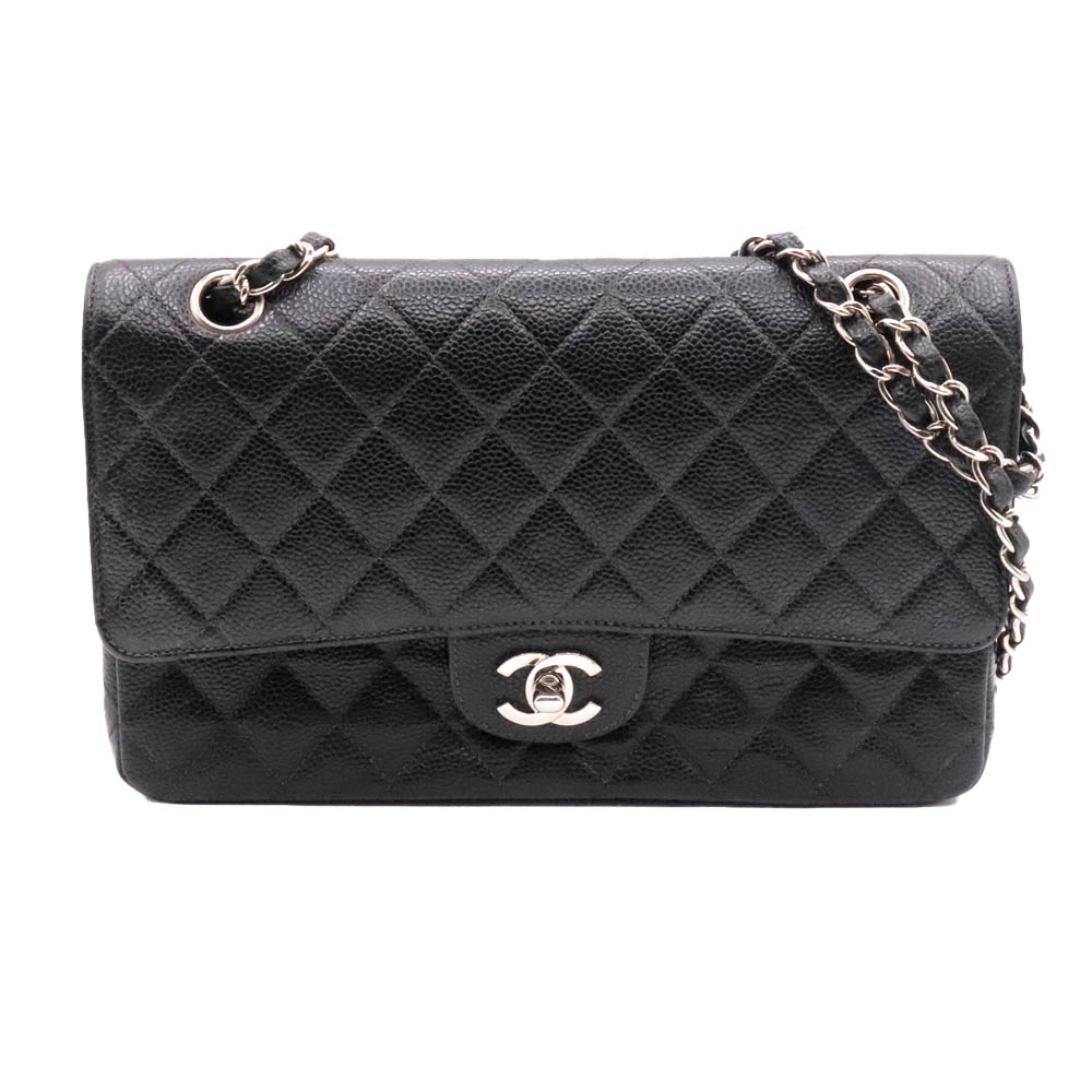 CHANEL シャネル マトラッセ25  A01112 ダブル下げ翼 キャビアひと肌 2way御徒面子 しろがね色金具【中古】かんてい局南熊本店【楽ギフ_荷造り選りわける】m5-50585