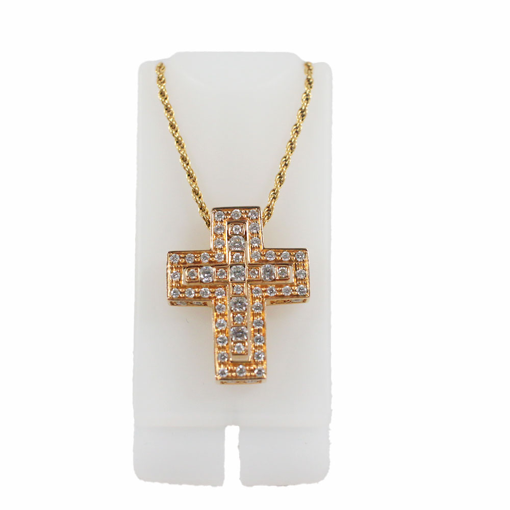 中古品 Damiani ダミアニーNC クロス ダイヤモンド ゴールド ネックレス ダイヤ１個外れ Au750(18K)/8.0g/約45cm ジュエリー メンズ レディース【中古】かんてい局南熊本店【楽ギフ_包装選択】m5-54550｜かんてい局熊本店