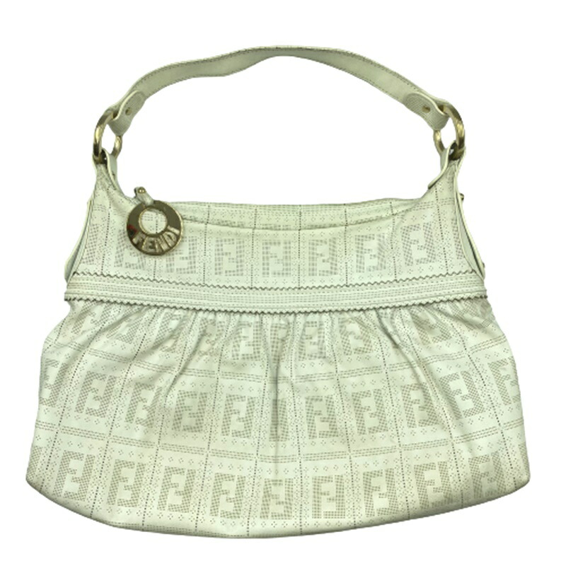 【中古】FENDI 8BR448 シャーリング ショルダーバッグ ハンドバッグ バッグ フェンディ ホワイト レディース 女性 □□ USED-B