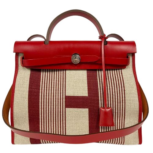 HERMES エルメス エールバッグ ジップ PM Hヴィブラシオン 2WAYバッグ D刻印 トワルキャンプ レッド □□USED-AB
