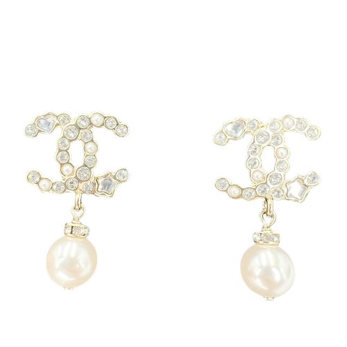 CHANEL シャネル B25P パールピアス ココマーク ラインストーン アクセサリー □□USED-S