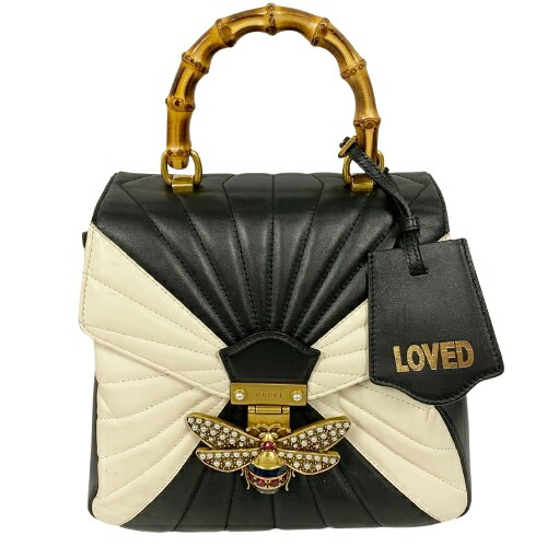 GUCCI グッチ 76664 皇后陛下 マーガレット バンブー うしろ側容器に並べる なめし革 バイ色合い 黒いこと 白いこと □□USED-B