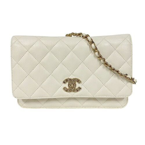 CHANEL シャネル チェーンウォレット ココマーク ハート形 伝達ルート石ころ キャビアひと肌 白いこと系 □□USED-A レディースバッグ-ショルダーバッグ・メッセンジャーバッグ