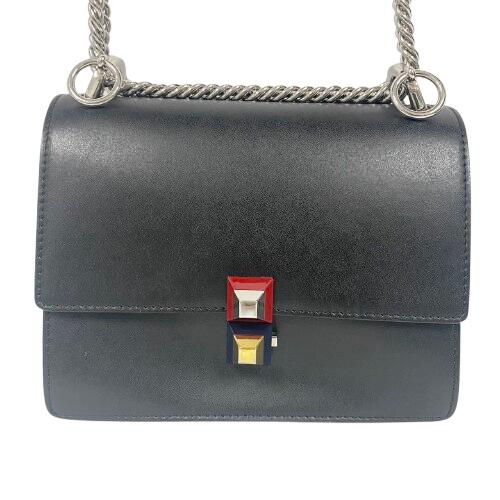 FENDI フェンディ 8M0381 ミニ キャナイ ショルダーバッグ  チェーン店肩先 なめし革 黒いこと  □□USED-B