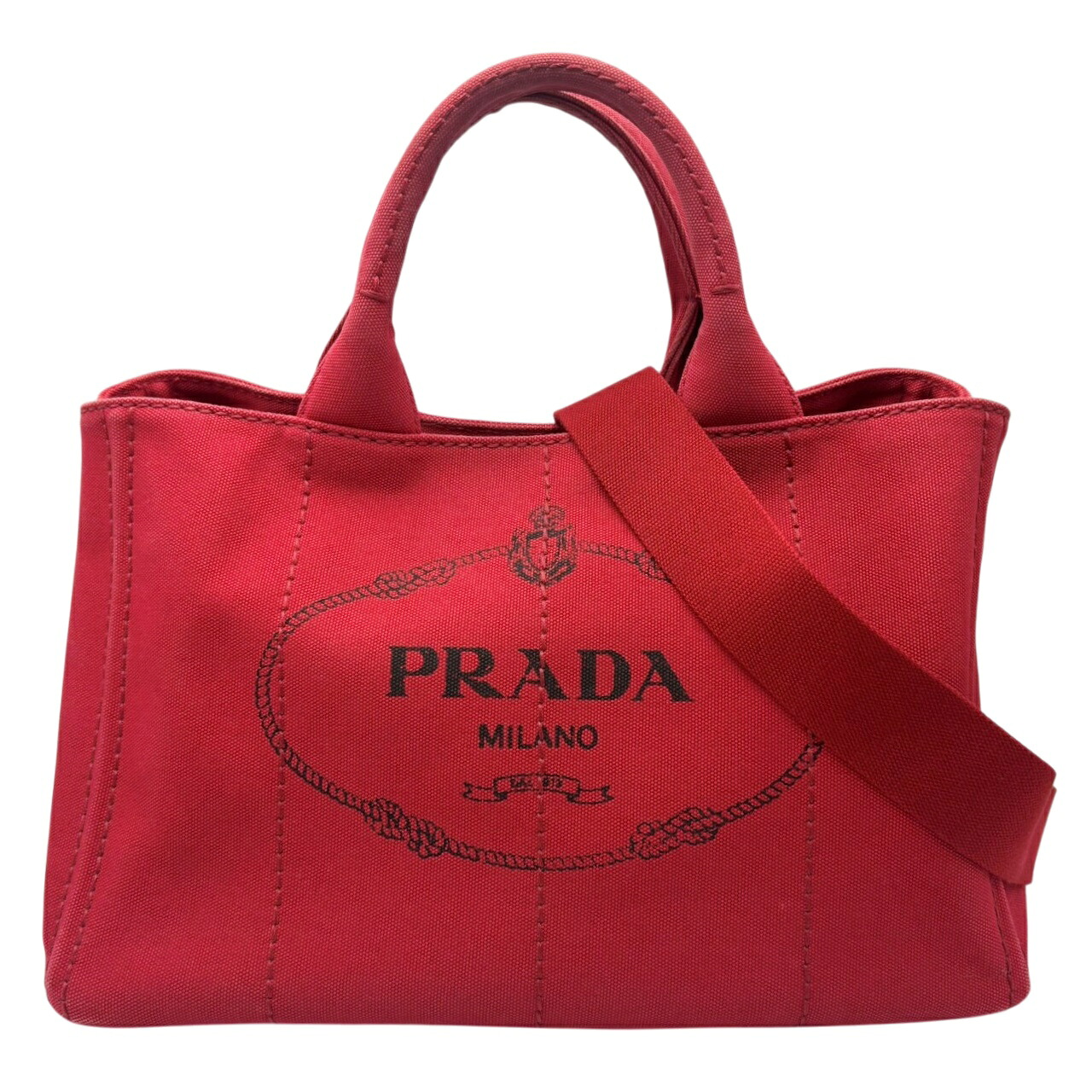 PRADA プラダ 1BG642 カナパ キャンバス 2WAY ハンドバッグ ショルダーバッグ レッド レディース □□USED-B|かんてい局名古屋東郷店