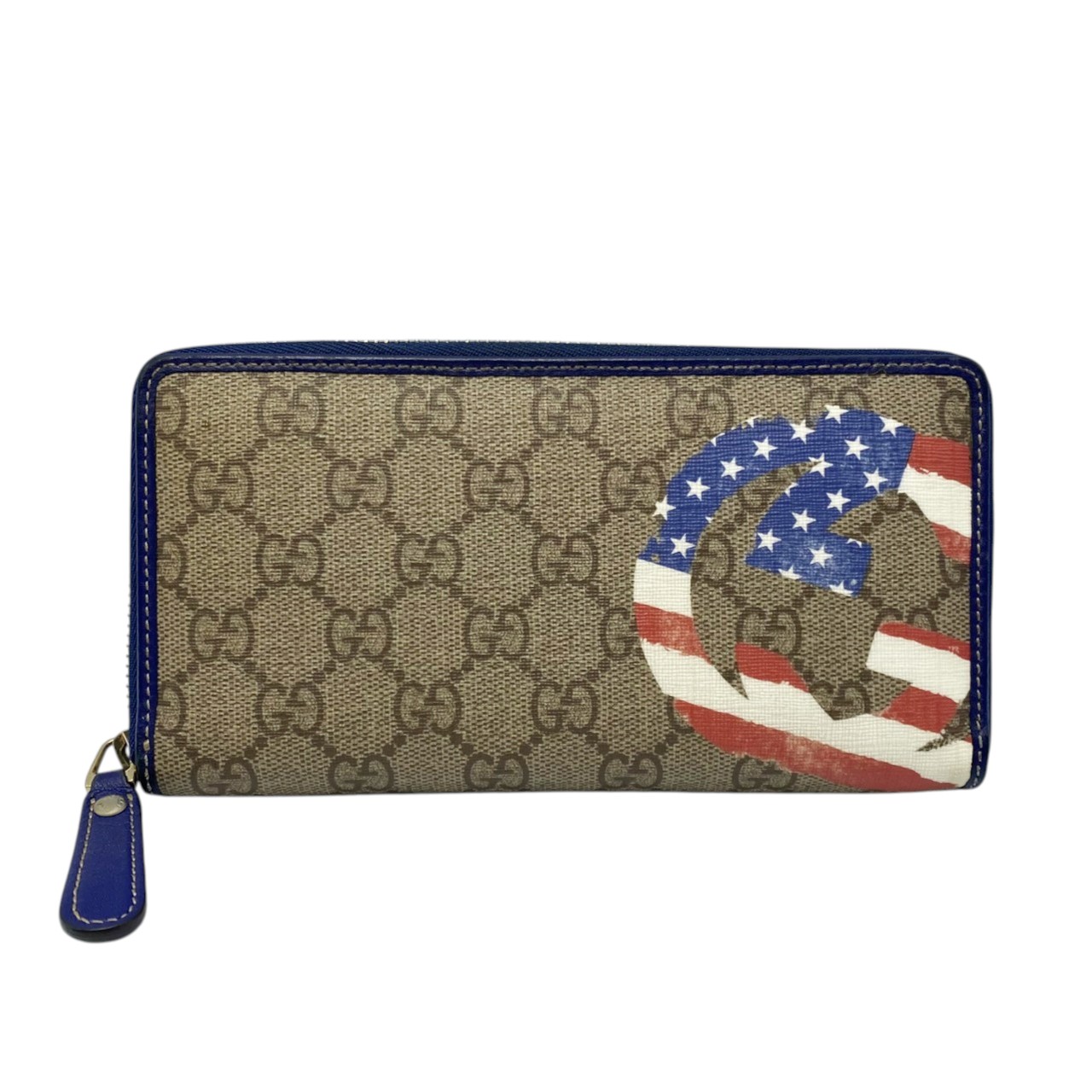 GUCCI グッチ 304196 ラウンドファスナー 長財布 ジップウォレット ベージュ ブルー系 GG レディース メンズ ブランド □□USED-B|かんてい局名古屋東郷店