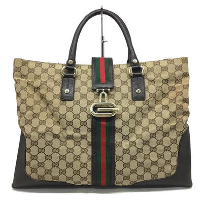 【楽天市場】GUCCI【グッチ】トートバッグ 130994 GGキャンバス レザー ベージュ×ブラウン系 【中古品/USED-B】質屋 ...
