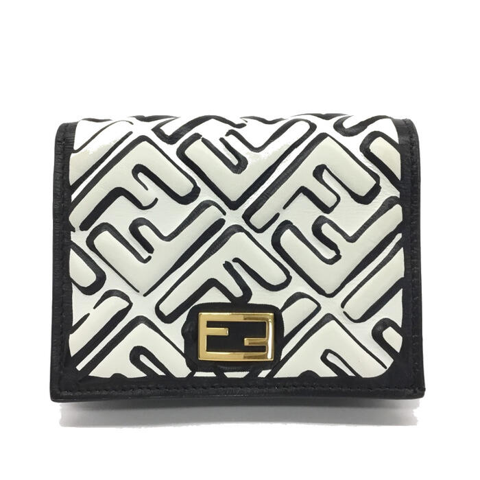 FENDI【フェンディ】二つ折り財布　ジョシュア　ヴィータス　レザー　ブラック×ホワイト【中古品/USED-AB】質屋　かんてい局那覇店　ｎ3101934927300012