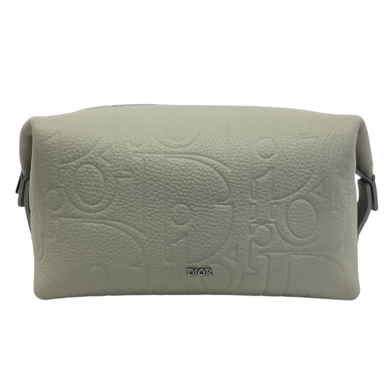 DIOR【クリスチャンディオール】二番め御徒面子 コスメポーチ 小容れもの 2ESCA495 グラビティレザー 薄墨色 ベージュ系【中古品/USED-AB】一六銀行 かんてい局つかざん店 ｔ3101359927300002