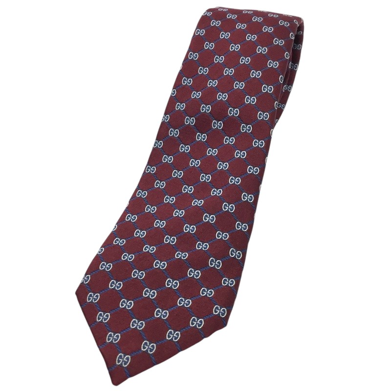 GUCCI【グッチ】ランバスモチーフ　ネクタイ　625461　4E002　ボルドー×ブルー系　シルク100　メンズ　スーツ小物【中古品/USED-AB】質屋　かんてい局那覇店　ｎ3102805927300048