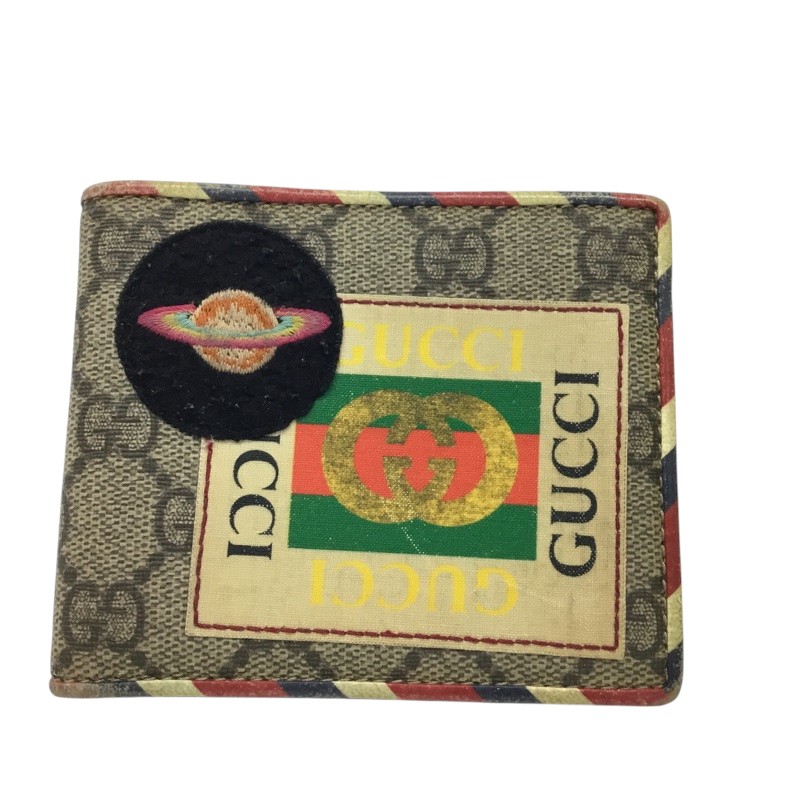 GUCCI【グッチ】二つ折り財布　札・カード入れ　473905　GGキャンバス　ワッペン　ベージュブラウン系【中古品/USED-B】質屋　かんてい局那覇店　ｎ3101900927300117｜かんてい局沖縄　店