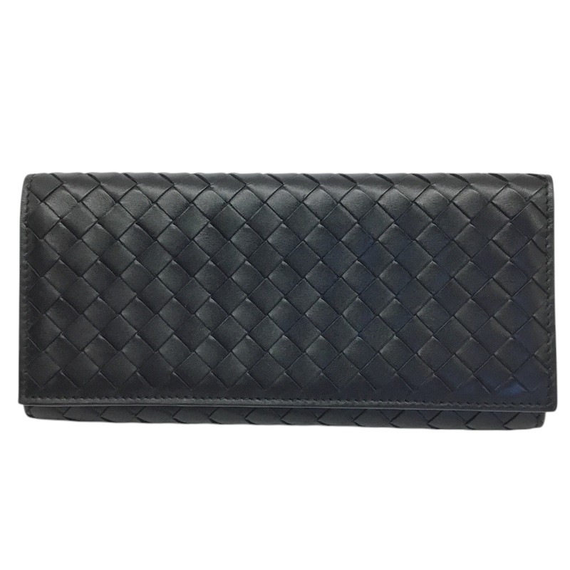 BOTTEGA VENETA【ボッテガヴェネタ】イントレチャート 二つ折り長札入れ 120697 なめし革 黒いこと お金入れ【中古品/USED-AB】一六銀行 かんてい局つかざん店 ｔ3101913927300043 レディース財布-財布・ケース