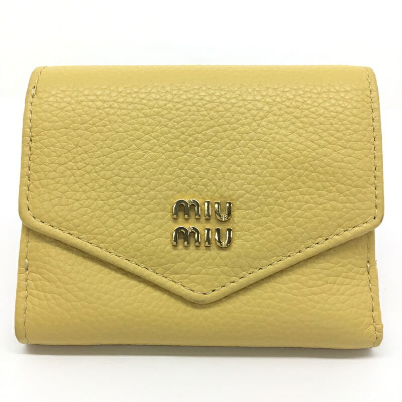 miumiu【ミュウミュウ】三つ折りコンパクト財布 ヴィッテロダイノレザーフラップ 5MH043 レザー イエロー系【中古品/USED-AB】質屋 かんてい局つかざん店 t3101961927300007