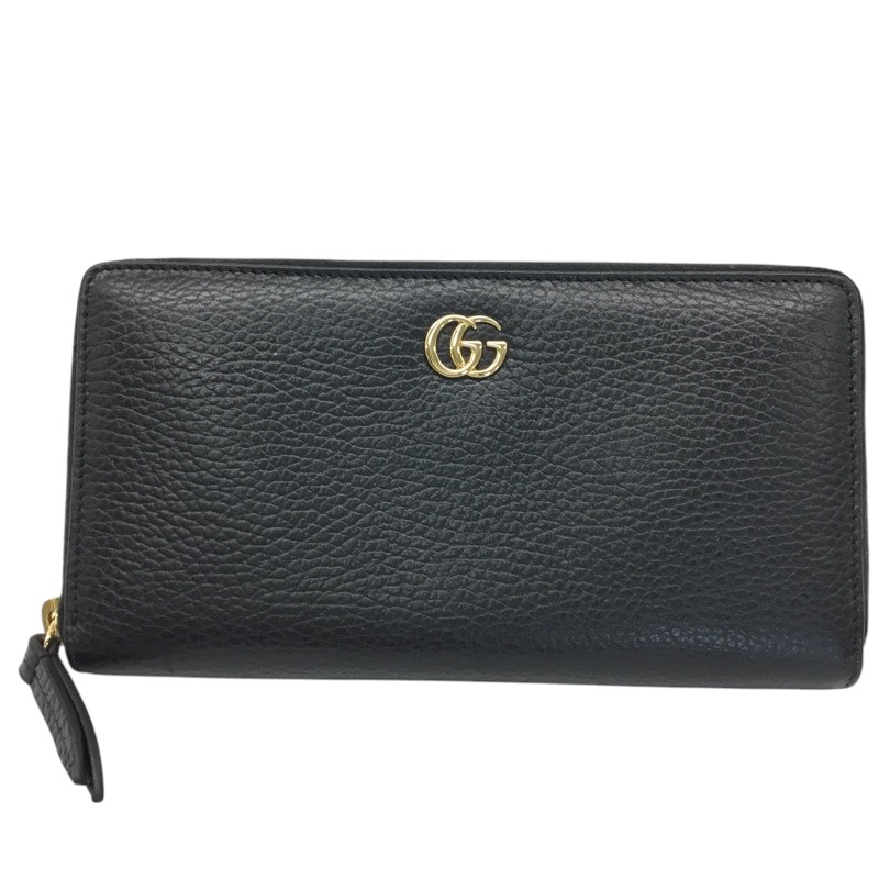 GUCCI【グッチ】ダブルGジップアラウンドウォレット ラウンドジッパー長紙入れ 456117・496334 なめし革 黒いこと ゴールド金具【中古品/USED-B】一六銀行 かんてい局那覇店 ｎ3101561927300063