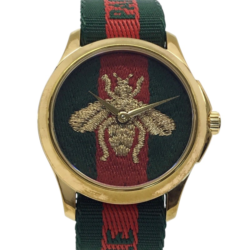 GUCCI【グッチ】YA126487B　ジータイムレス　ユニセックス　クォーツウォッチ　蜂モチーフ　レッド　グリーン　【中古品/USED-B】質屋　かんてい局那覇店　ｎ3100011927300048