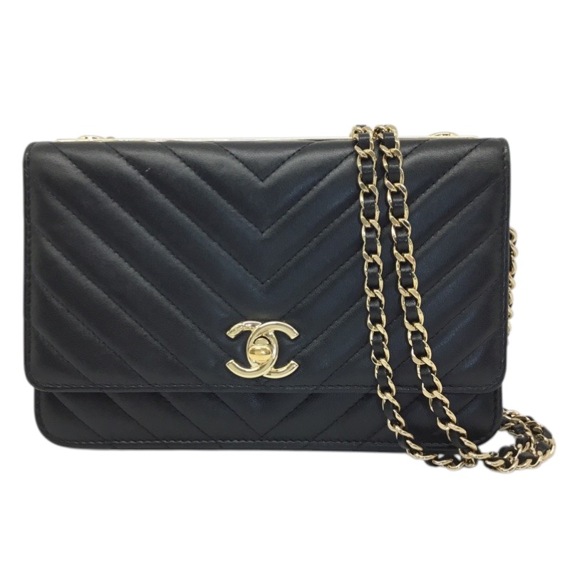 CHANEL【シャネル】Vステッチ チェーンウォレット レザー ブラック ゴールド金具 A80982【中古品/USED-B】質屋 かんてい局那覇店 n3101785927300027|かんてい局沖縄 店