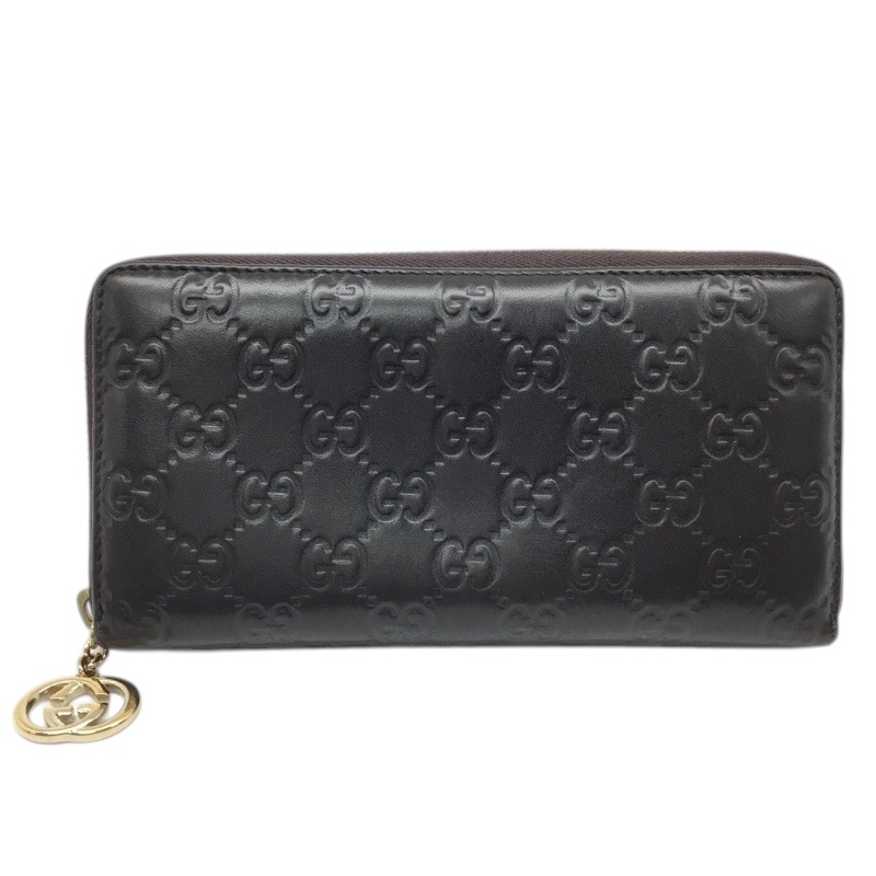 GUCCI【グッチ】グッチシマ　ラウンドファスナー長財布　212110　ダークブラウン系【中古品/USED-B】質屋　かんてい局那覇店　ｎ3101561927300085