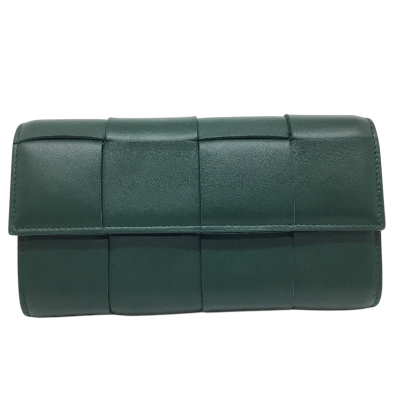 BOTTEGA VENETA【ボッテガヴェネタ】二つ折り長紙入れ 667433 なめし革 緑であること系【中古品/USED-AB】一六銀行 かんてい局那覇店 ｎ3101913927300047