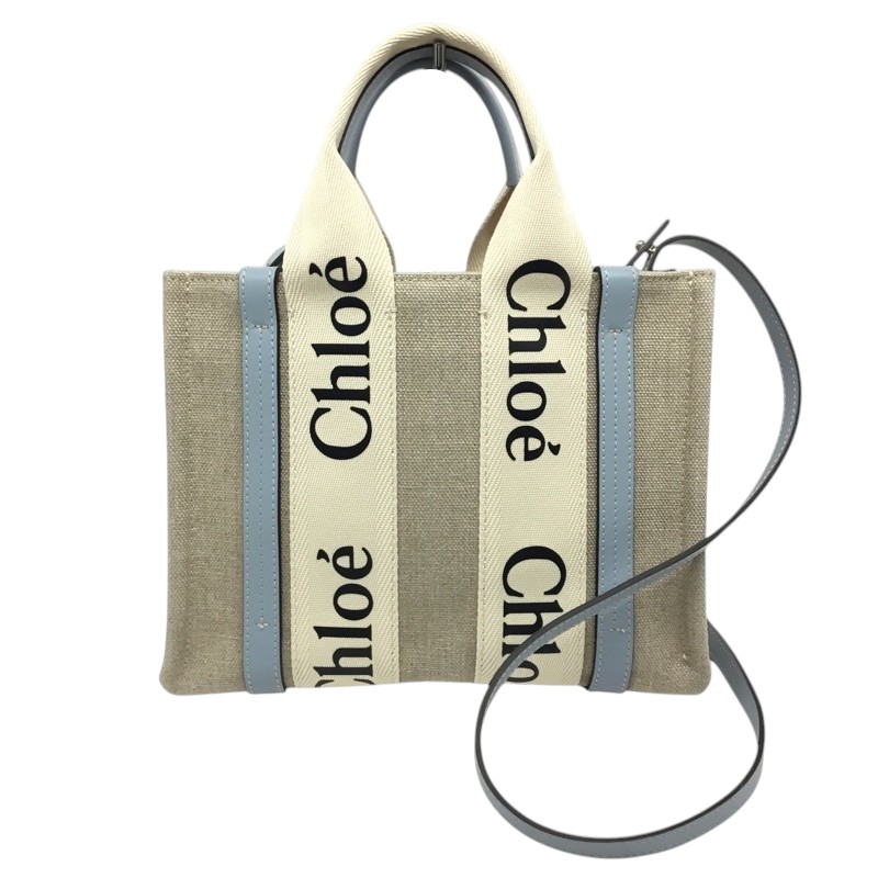 Chloe【クロエ】ウッディスモール 2WAYトートバッグ ショルダーバッグ ハンドバック 帆布 なめし革 ベージュ 点火装置青碧系【中古品/USED-AB】一六銀行 かんてい局那覇店 ｎ3100901927300015