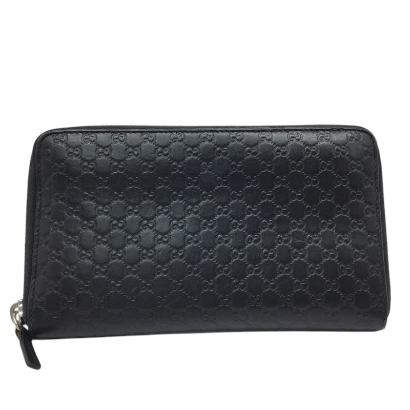 GUCCI【グッチ】ラウンドジッパー長紙入れ マイクログッチシマ なめし革 黒いこと 391465 メンズ【中古品/USED-B】一六銀行 かんてい局那覇店 ｎ3101561927300087