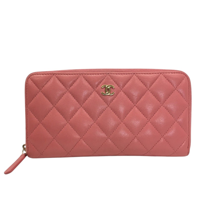 CHANEL【シャネル】ラウンドチャック長銭入れ キャビア人はだ サクラ色 レディース【中古品/USED-B】一六銀行 かんてい局那覇店 ｎ3101559927300033