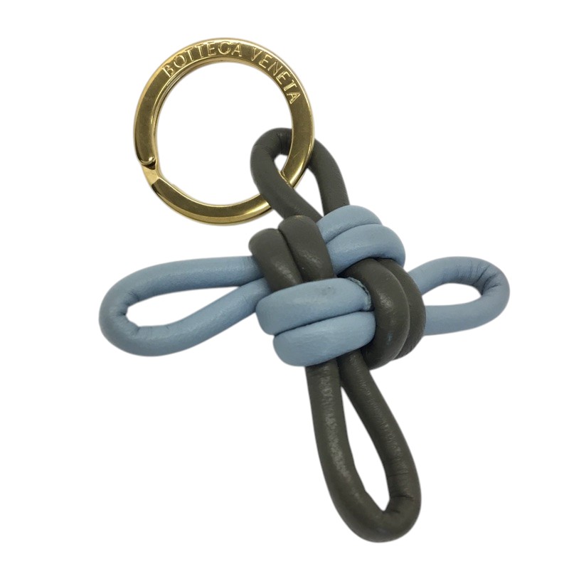 BOTTEGA　VENETA【ボッテガヴェネタ】キーリング　キーホルダー　ナッパ　B　CYPRESS　編み上げレザー　ライトブルー　グレー系【中古品/USED-AB】質屋　かんてい局那覇店　ｎ3102366927300007｜かんてい局沖縄　店