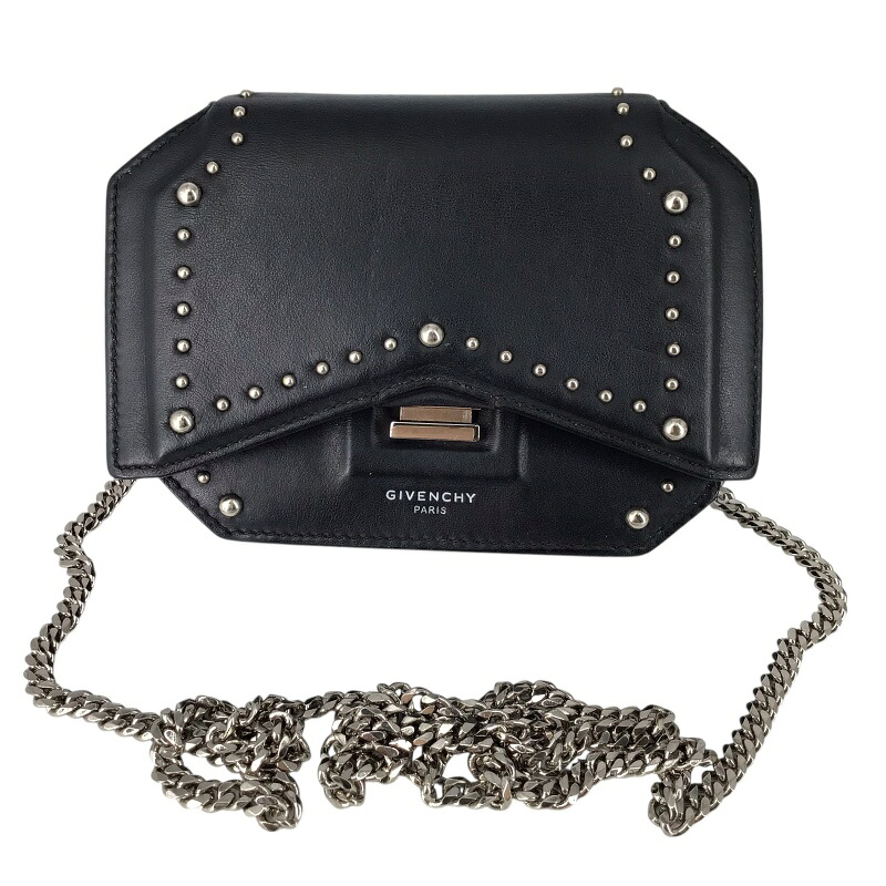 GIVENCHY ジバンシー 洋弓とり捨てる スタッズ チェーン店ショルダーバッグ 黒いこと 黒 レディース【USED-B】かんてい局コザ山内店 ｋ3100469927400005