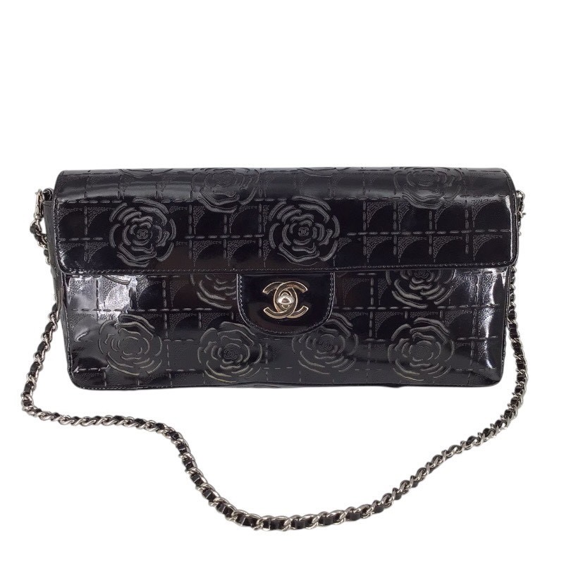 CHANEL　シャネル　パテント　カメリア　チェーンショルダーバッグ　ブラック【USED-B】かんてい局コザ山内店　ｋ3100428927400084