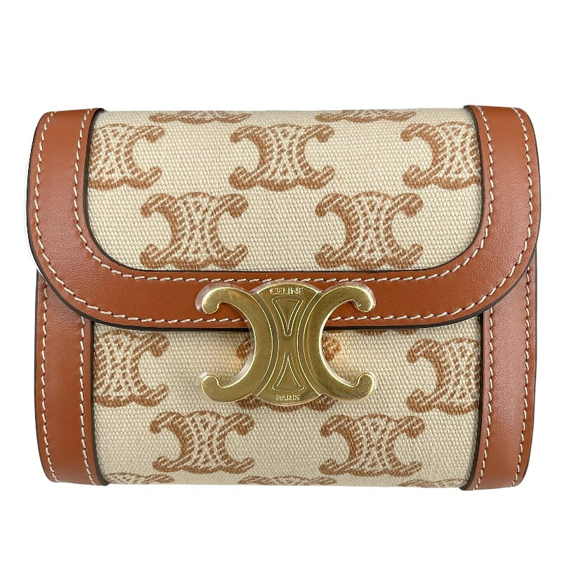 CELINE セリーヌ  10D782FCW.01BC スモール フラップウォレット トリオンフ カーフスキン 三つ折りミニ銭入れ 白いこと系 USED-A k3101918927400009 かんてい局コザ山内店