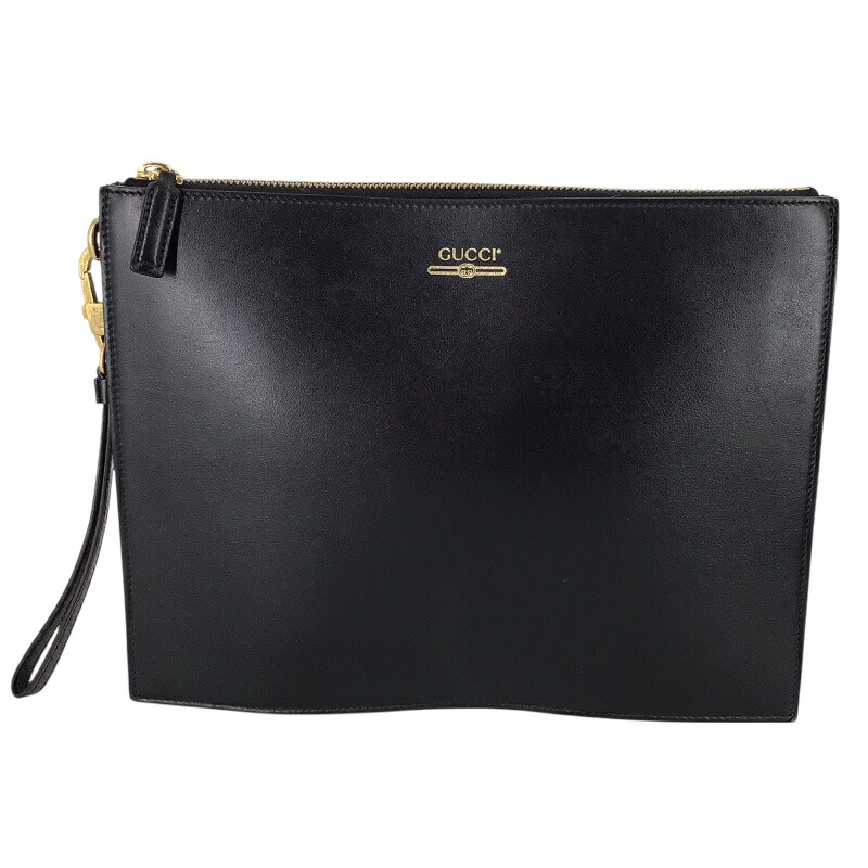 GUCCI グッチ 547613・496085 ロゴプリントレザークラッチバック ブラック 黒【USED-B】かんてい局コザ山内店 k3101334927400017|かんてい局沖縄 店