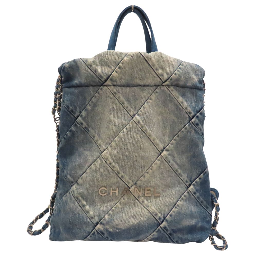 ≪引き下げ≫【中古】CHANEL シャネル AS3859 シャネル22 ジーンズ うしろ側容器に並べる ジーンズ 綿織物 インディゴ しろがね色金具 背嚢 ナップサック 軽さ御徒面子 心地よい ヴィンテージ風 レディース ユニ一発やる A2500430 【無料ギフトラッピング承ります】