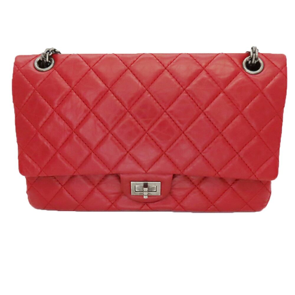 ≪値下げ≫【中古】CHANEL シャネル A37590 2.55マトラッセマキシ エイジドカーフ Wフラップ Wチェーン レッド 赤 レディース ヴィンテージ A2402524 【無料ギフトラッピング承ります】