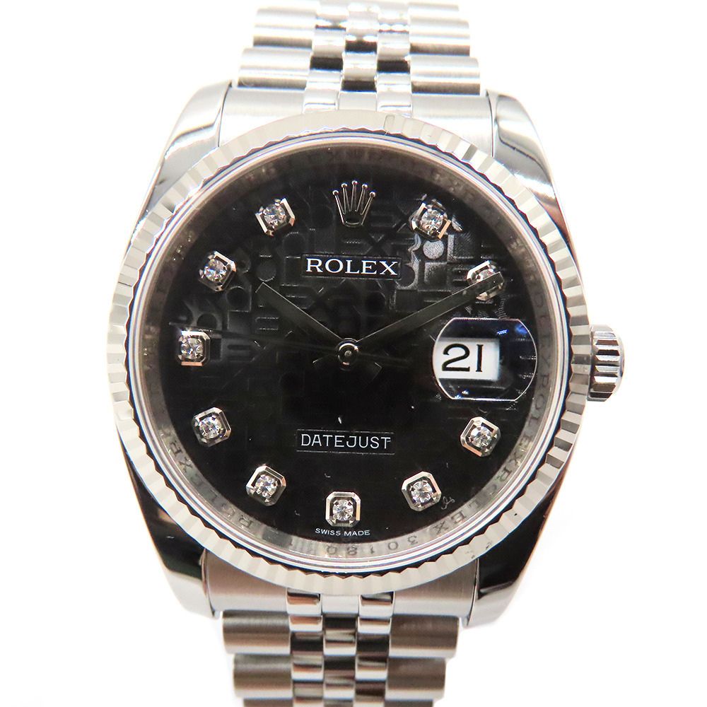 【中古】 〈新品仕上げ〉 ROLEX ロレックス 116234G デイトジャスト 自動巻き 2010年以降 ランダム番 10pダイヤ ブラック コンピューター A2301034 【無料ギフトラッピング承ります】|かんてい局神戸大蔵谷インター店