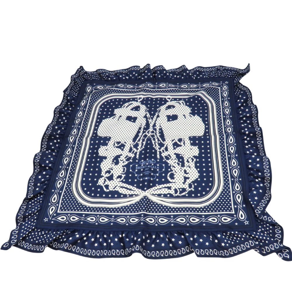 HERMES　エルメス　カレ70　ブリッド・ガラ・バンダナ・ドット　スカーフ カレ 70 《ブリッド・ガラ・バンダナ・ドット》 - ブルー