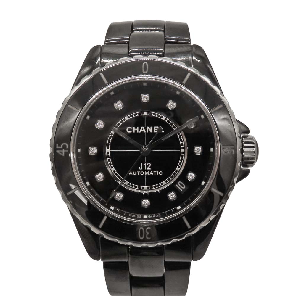 【中古】CHANEL シャネル J12 38粍 H5702 12P 金剛石 黒いこと 陶芸 デイト オートマ 自動小銃一巻き ボーイズ ユニ一発やる レディース メンズ 御前上等時辰儀 ブランド名時辰儀 A2500075【無料ギフトラッピング承ります】