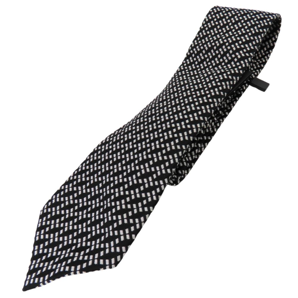 ≪値下げ≫ 【中古】GIORGIO ARMANI ジョルジオアルマーニ ネクタイ 360054 8P937 ブラックウェーブ ブラック シルバー 全長145cm シルク100％ A2300103 【無料ギフトラッピング承ります】