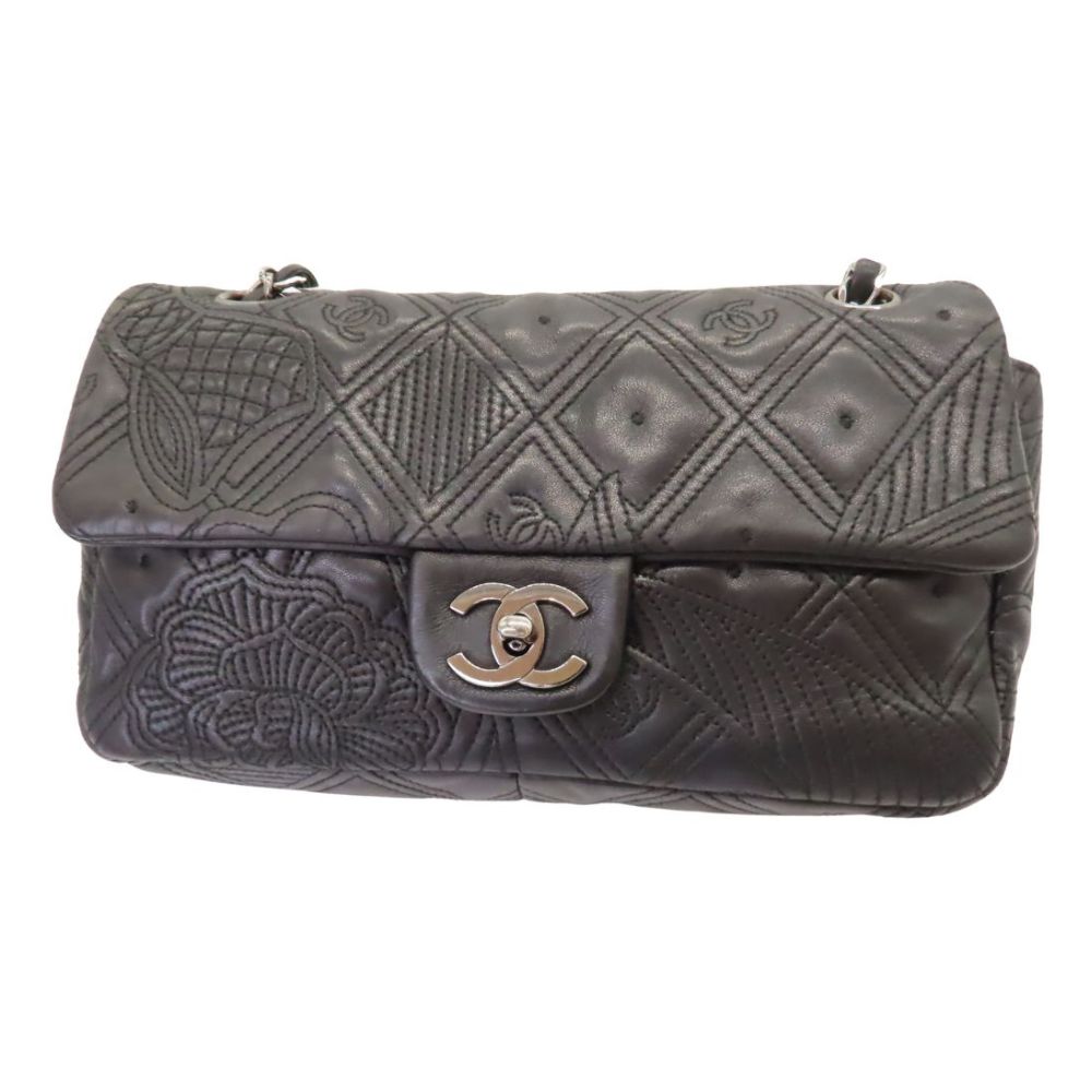 ≪値下げ≫【中古】CHANEL シャネル マトラッセ Wチェーン ショルダーバッグ ラムスキン カメリアステッチ シルバー金具 レディース ギャラ無し 2WAY ブラック 黒 キルティング デイリー使い A2404620【無料ギフトラッピング承ります】