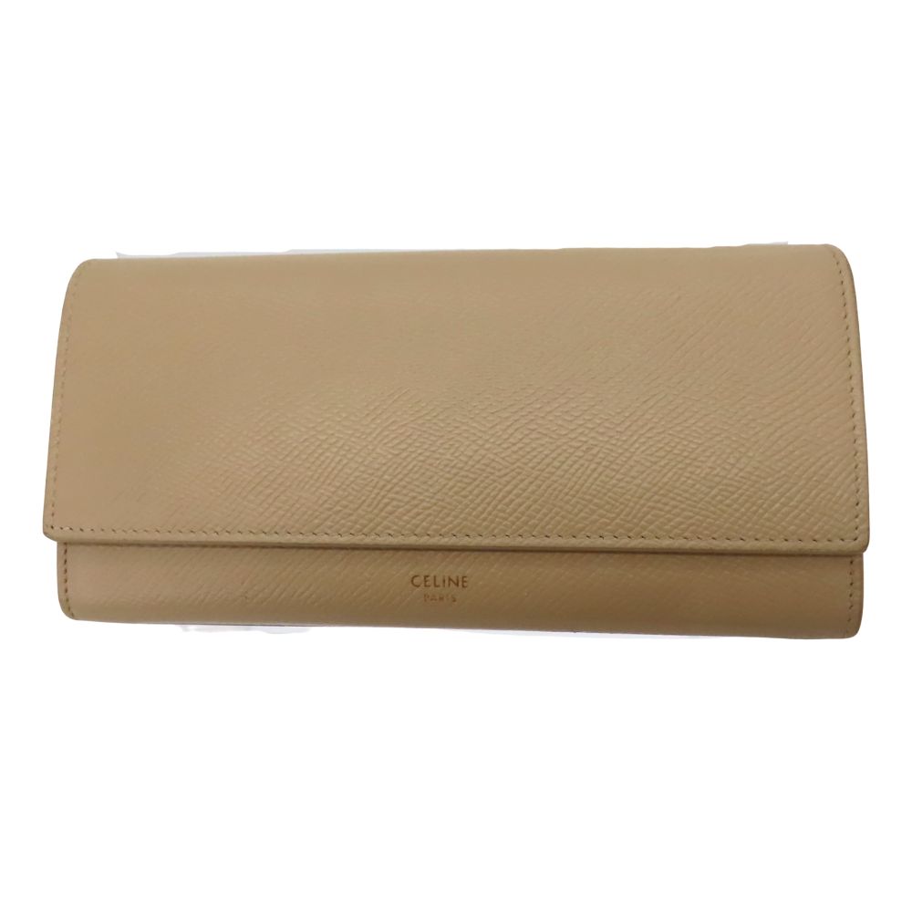 ≪切り詰め≫【中古】CELINE セリーヌ 10B563 ラージフラップウォレット 長紙入れ ベージュ レディース 紙入れ 子ウシ なめし革 A2400006【無料ギフトラッピング承ります】