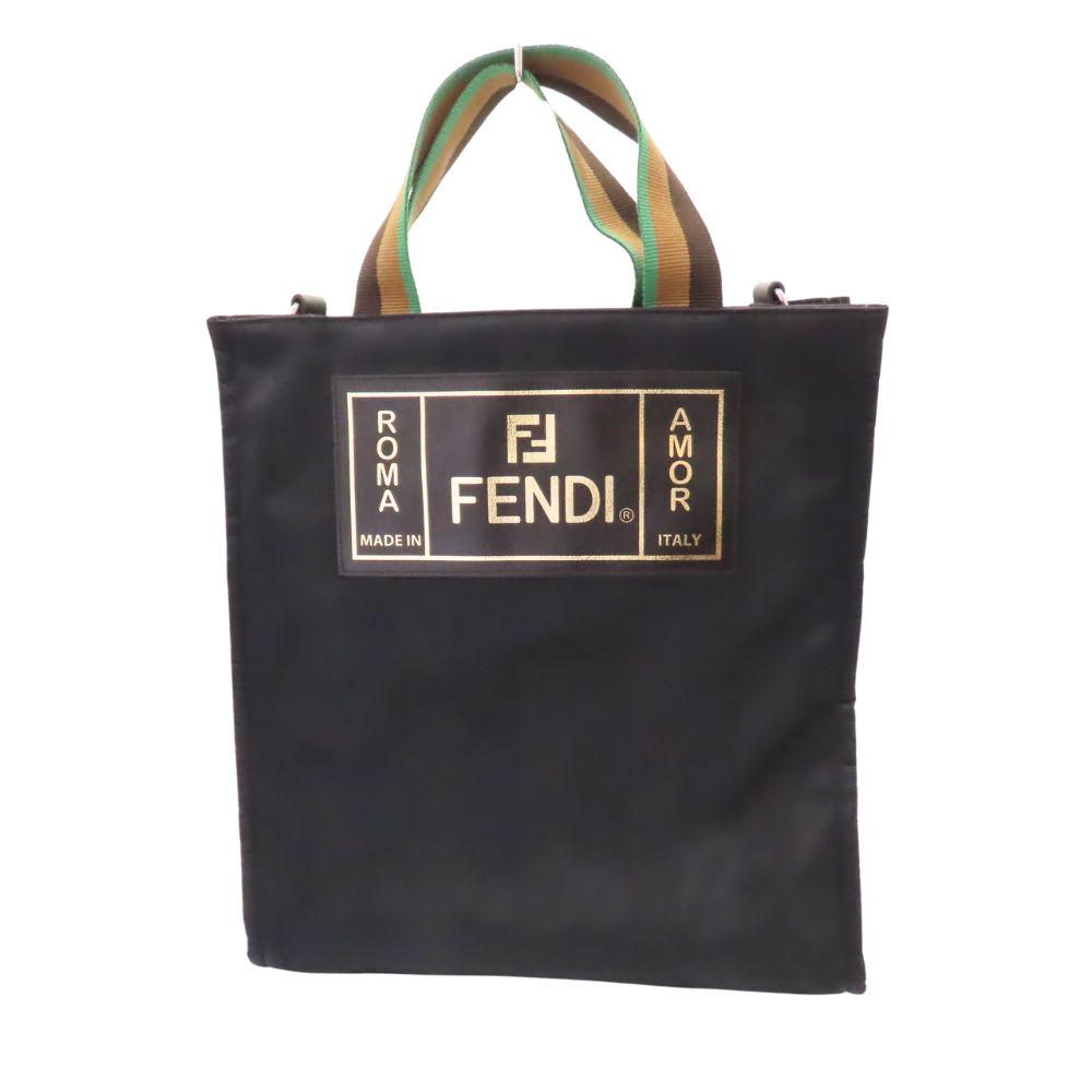 FENDI フェンディ ロゴ　トートバッグ バケツ型 ナイロンキャンバス 黒 FENDI フェンディ ロゴ トートバッグ バケツ型 ナイロン