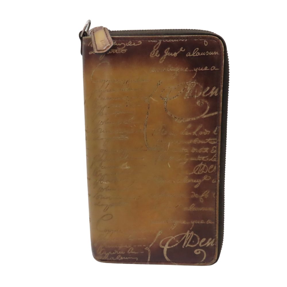 【中古】 BERLUTI ベルルッティ カリグラフィ タリ スクリットレザー ロングジップウォレット まとめ役 周遊入れもの ダブルチャック 赤銅色 なめし革 大電気容量 長札入れ メンズ  A2502335 【無料ギフトラッピング承ります】