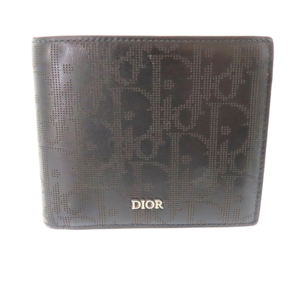 【中古】Dior ディオール 2つ折り財布 ディオールオム ブラック 黒 オブリーク メタルロゴ メンズ コンパクトウォレット A2501505 【無料ギフトラッピング承ります】