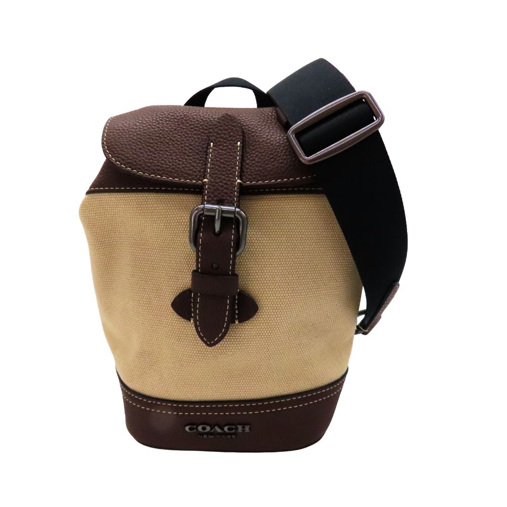 【中古】COACH コーチ CH074 ハドソン スモール パック ナチュラル ダークティーク キャンバス レザー ブラウン ベージュ メンズ ワンショルダー ボディバッグ ユニセックス A2503425 【無料ギフトラッピング承ります】