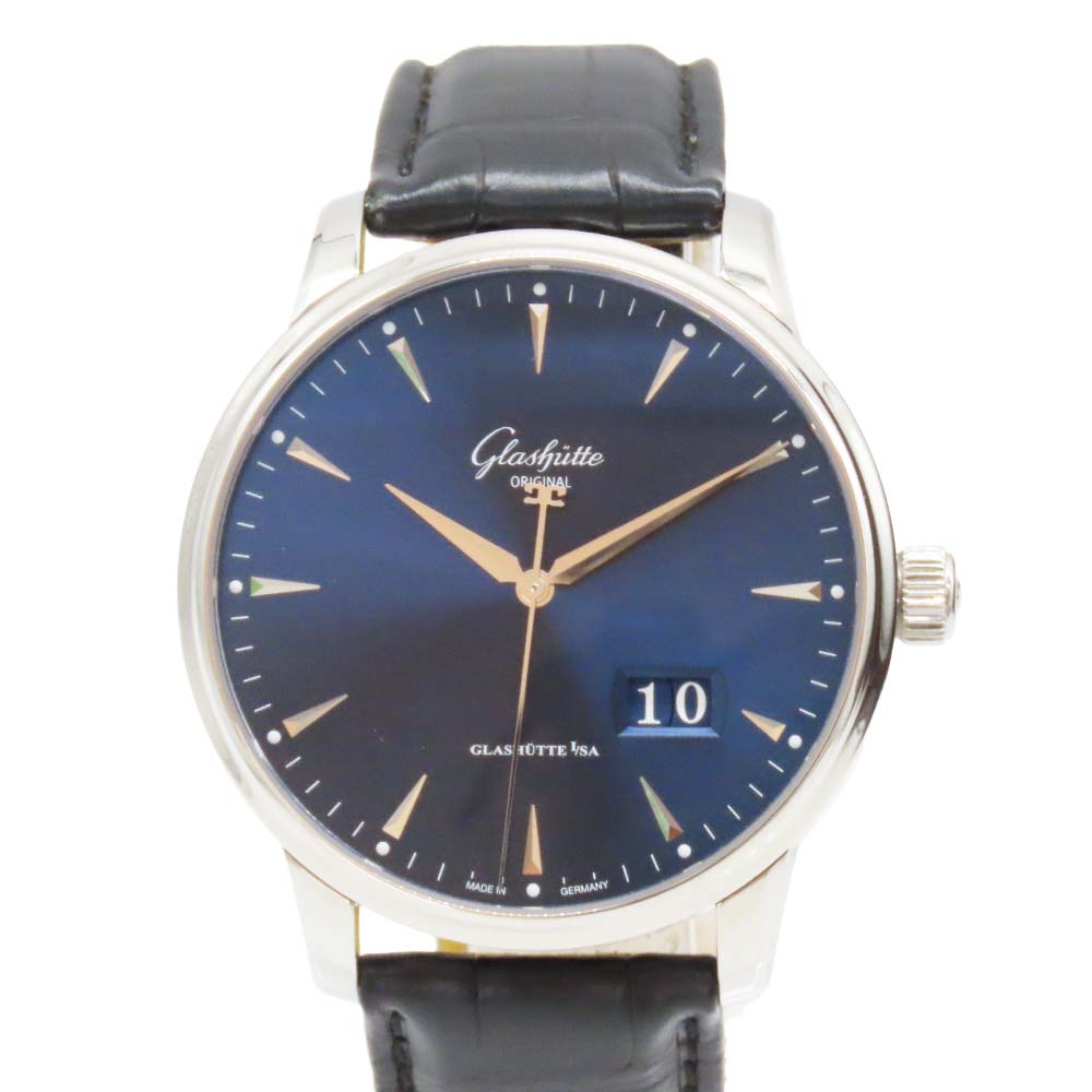 【中古】 Glashutte Original グラスヒュッテ・オリジナル 1-36-03-04-02-50 セネタ エクセレンス パノラマデイト ガルバニックブルー 自動巻き 100時間駆動 シースルーバック A2503355 【無料ギフトラッピング承ります】|かんてい局神戸大蔵谷インター店