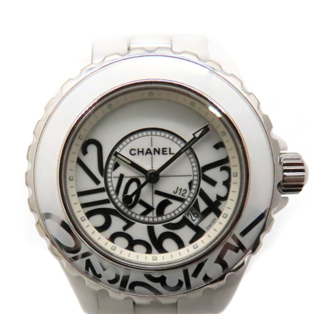 【中古】 CHANEL シャネル H5239  J12 グラフィティ クォーツ ホワイトセラミック デイト付き 世界限定1200本 レディース腕時計 A2400678 【無料ギフトラッピング承ります】