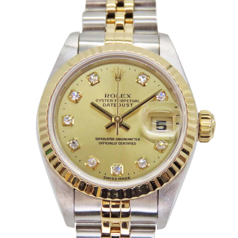 〈新品入眼〉 【中古】ROLEX  ロレックス 69173G デイトジャスト 10P時刻表 自動小銃一巻き ステンレス鋼 黄みゴールド  レディース ブランド名時辰儀 K!8YG A2503117 【無料ギフトラッピング承ります】 レディース腕時計-腕時計
